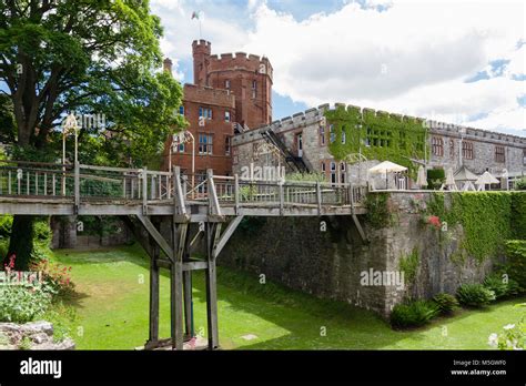 Ruthin Castle hotel gardens and wooden walkway built in the late 13th Stock Photo - Alamy