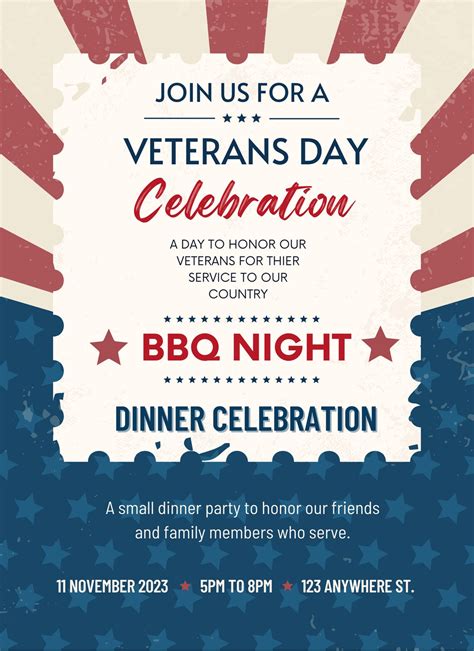 Editable Veterans Day BBQ Night Canva Template Celebrate - Etsy