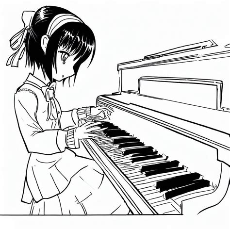 Anime Girl is Playing Piano coloring page - Download, Print or Color Online for Free