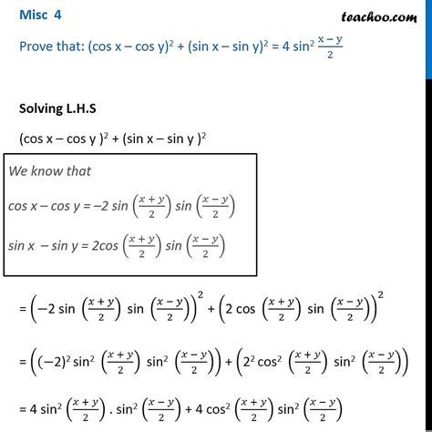 Misc 4 - Prove (cos x - cos y)2 + (sin x - sin y)2 - Chapter 3