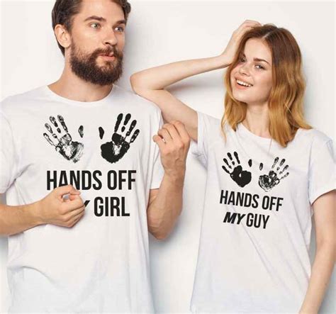 Hands off couple design matching shirts for couples - TenStickers