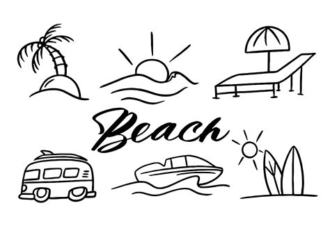 Beach Theme Doodle Set Graphic by craft think · Creative Fabrica