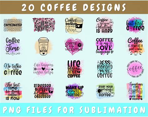 Coffee Sublimation Designs Bundle, 20 Designs, Coffee Quotes PNG Files ...