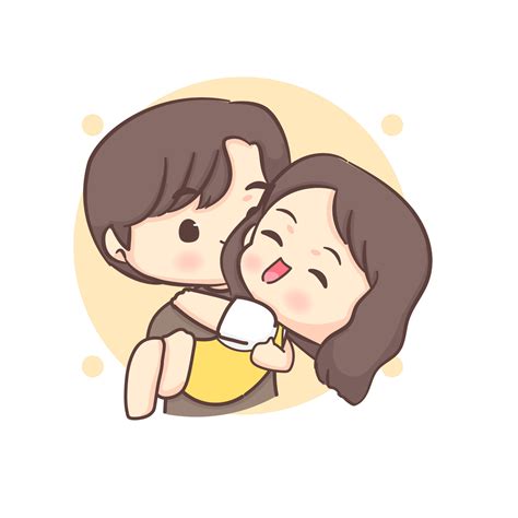 Cute boy is carrying his girlfriend. Happy valentine chibi lovers couple cartoon character ...