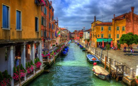 HD wallpaper venice lane house channel water flower sky clouds