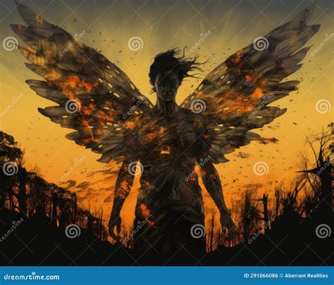 An Image of an Angel with Wings on Fire Stock Illustration ...