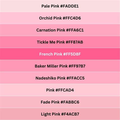 150 Shades of Pink with Names, Hex, RGB, & CMYK