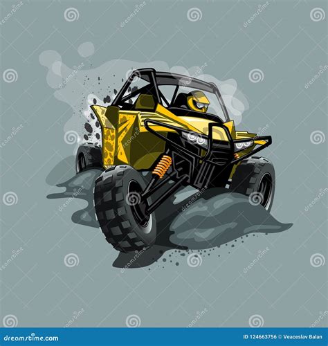 Off-Road ATV Buggy, Rides through the Mud. Yellow Color Stock Vector ...