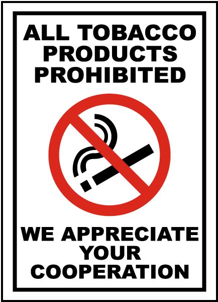 Tobacco Products Prohibited Sign - Save 10% Instantly