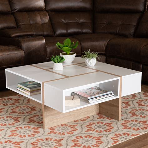 Baxton Studio Rasa Modern and Contemporary Two-Tone White and Oak Finished Wood Coffee Table ...
