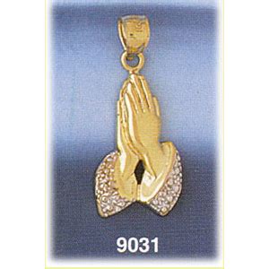 14K Two Color Gold Praying Hands Pendant