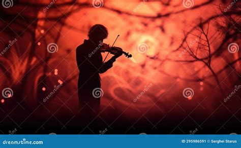 Silhouette of a Man Playing the Violin in Front of Trees, AI Stock Illustration - Illustration ...