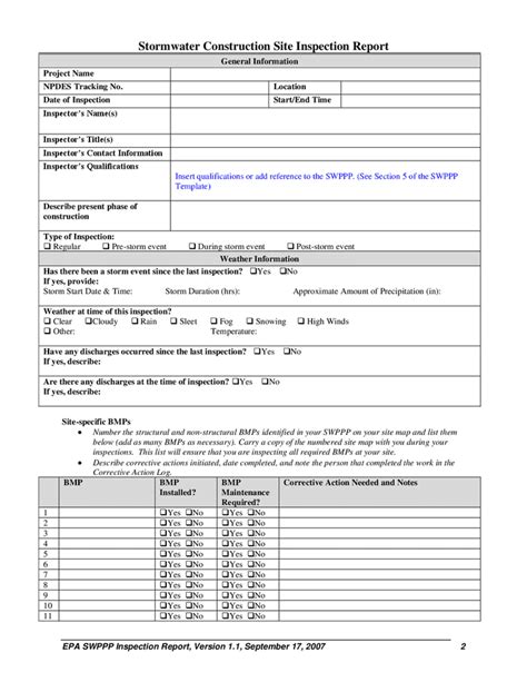 Stormwater construction site inspection report in Word and Pdf formats - page 2 of 4