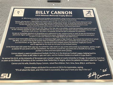 Read the Plaque - Billy Cannon - 1959 Heisman Memorial Trophy Winner