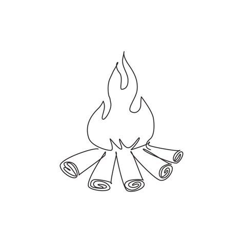 Single one line drawing fireplace campfire. Burning wood, travel and adventure symbol. Bonfire ...