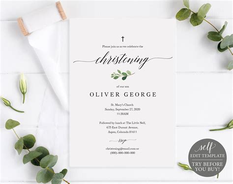 Christening Invitation Template TRY BEFORE You Buy Printable | Etsy