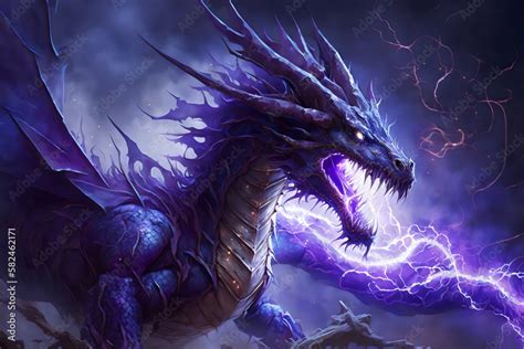 purple dragon with lightning in the clouds, made with generative ai ...