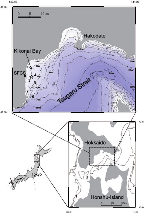 Map of the study site in the Tsugaru Strait, Japan. The lower panel ...