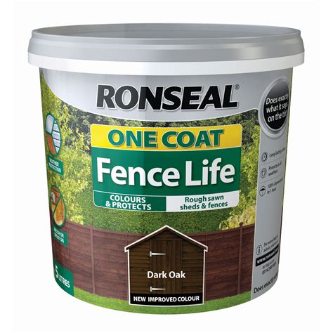 Ronseal Fence life Dark oak Matt Opaque Shed & fence treatment 5L | Departments | DIY at B&Q