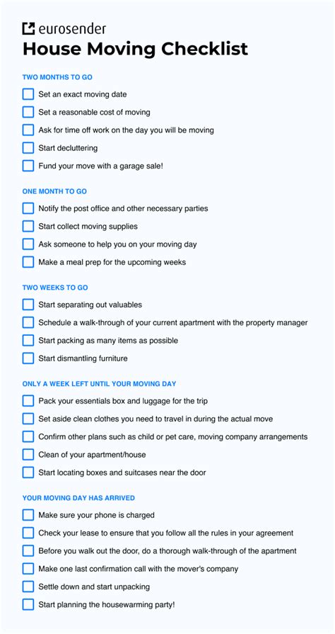 Printable House Moving Checklist