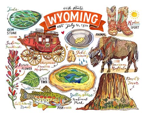 Wyoming State Print Illustration State Symbols the Cowboy - Etsy