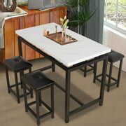 Faux Marble Dining Table Set with 4 Stools, BTMWAY Modern White Dining Table and Stools Set for ...