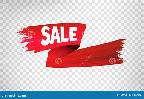 Red Sale Ribbon. Vector 3d Render, Abstract Brush Stroke. Paint Splash ...