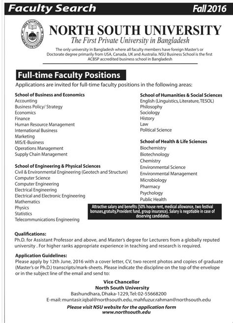 North South University: Faculty Positions | All Job Circular (Bangladesh)