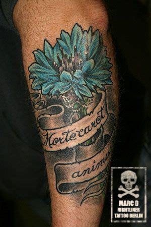 Flower Tattoo Blue Ink Banderole | Tattoos, Flower tattoo, Blue ink