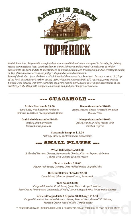 Top of the Rock menu in Ridgedale, Missouri, USA