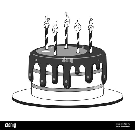 Birthday cake lit candles black and white 2D cartoon object Stock Vector Image & Art - Alamy