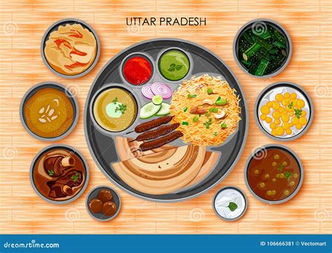 Traditional Cuisine and Food Meal Thali of Uttar Pradesh Stock Vector ...