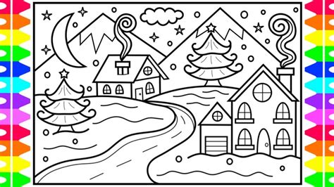 How to Draw Winter Season Scenery ️Winter Scenery Drawing and Coloring Page - YouTube