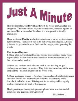 Game - Just a minute by ESL Miss Josiane | TPT