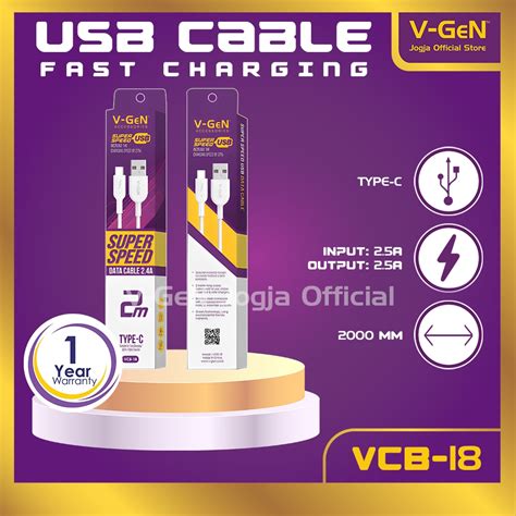 Jual USB Type C V-GeN VCB-18 Fast Charging 2 Meter | Shopee Indonesia