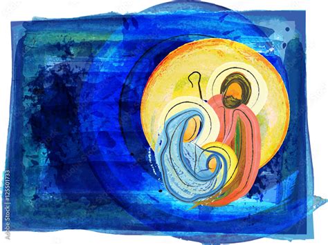 Christmas religious nativity scene, Holy family abstract watercolor ...