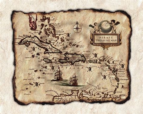 Pirates Old Treasure Map Art Caribbean, Antique Map Caribbean, Old Map of Caribbean, Pirate ...