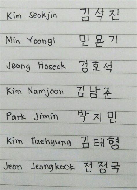 How To Write Bts Names In Korean - btsbg