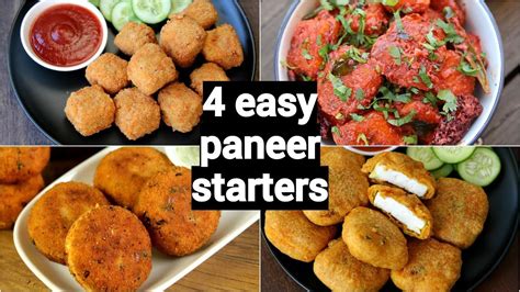 4 easy paneer starters or snacks recipes | पनीर के नाश्ते रेसिपी | easy paneer appetisers recipe ...