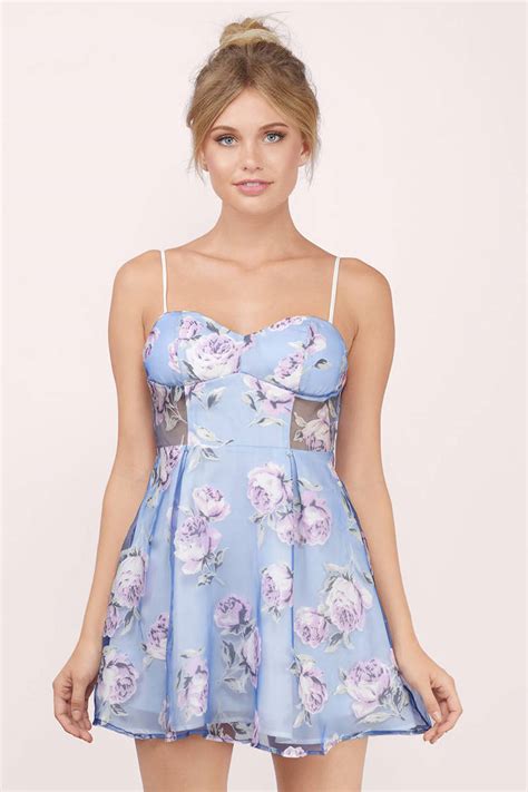 Cute Blue Floral Skater Dress - Sweetheart Dress - Skater Dress - $13 | Tobi US