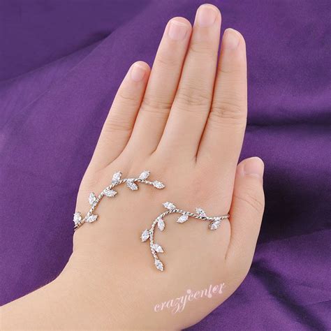 fashion leaf palm cuff bracelet AAA zirconia hand cuff bangle silver tone R970 | Palm bracelet ...