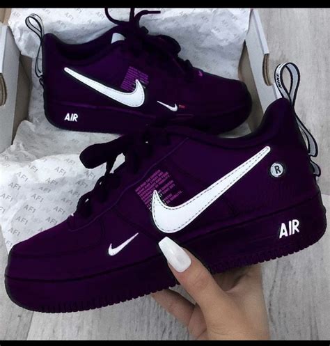 shoes, purple, nike, nike air force 1, swoosh, sneakers, black nike shoes - Wheretoget