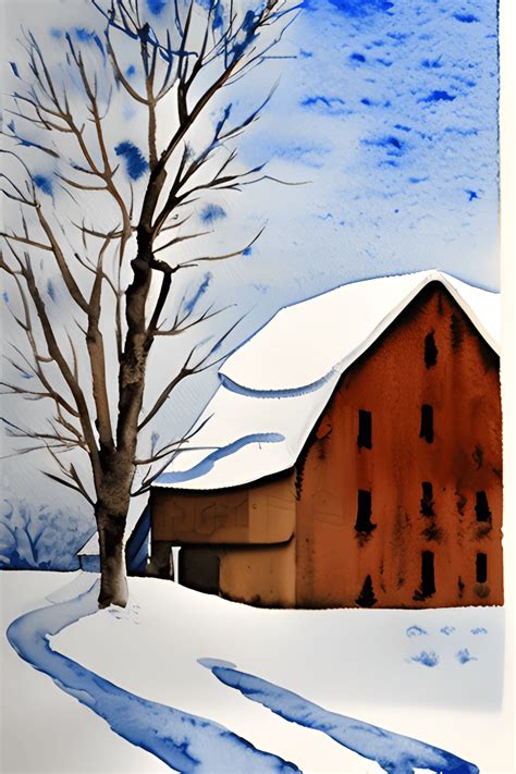 Watercolor Winter Scene Old Farmhouse · Creative Fabrica