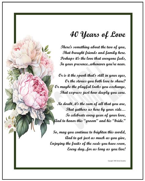 Poem for 40th Anniversary, Anniversary Gift Print Verse, DIGITAL ...