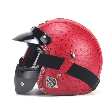 Pu Leather Motorcycle Helmet With Goggle Masks For Retro Motorcycle ...