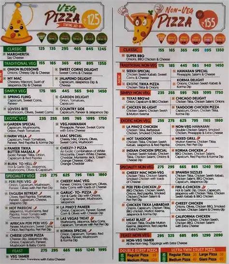 Menu of La Pino'z Pizza, Kankurgachi, Kolkata