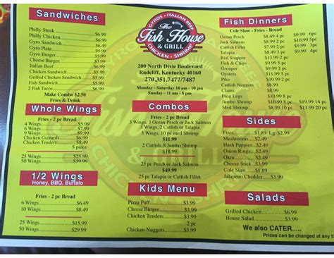 The Fish House & Grill menu in Radcliff, Kentucky, USA