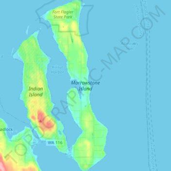 Marrowstone Island topographic map, elevation, relief