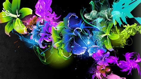 Colorful Flowers Pattern In Black Background HD Colorful Wallpapers | HD Wallpapers | ID #70746