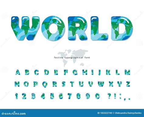 Planet Earth Modern Font. World Map ABC Letters and Numbers Isolated on White Stock Vector ...